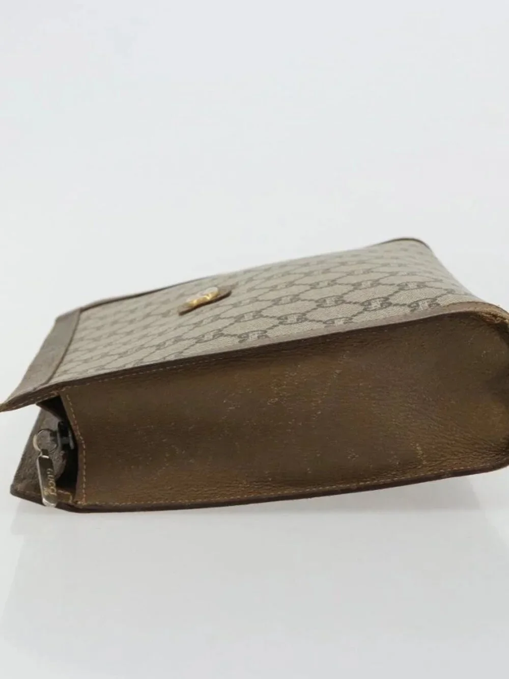GUCCI GG Supreme Clutch Bag PVC Beige Gold Auth gh2128